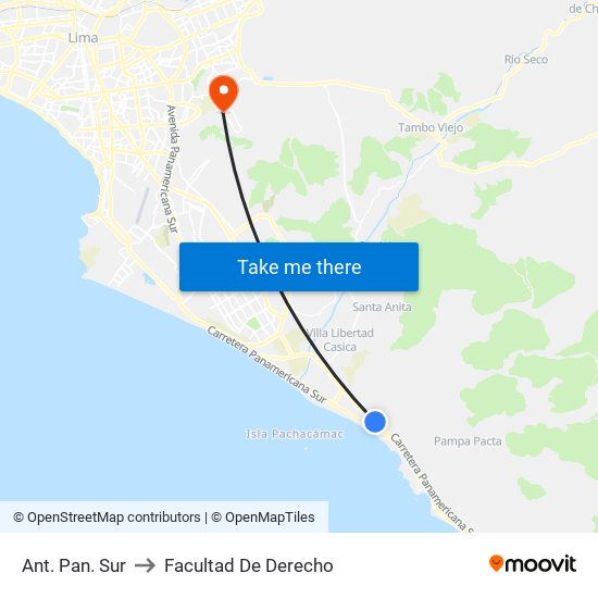 Ant. Pan. Sur to Facultad De Derecho map