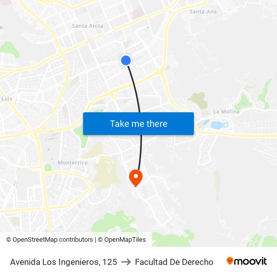 Avenida Los Ingenieros, 125 to Facultad De Derecho map