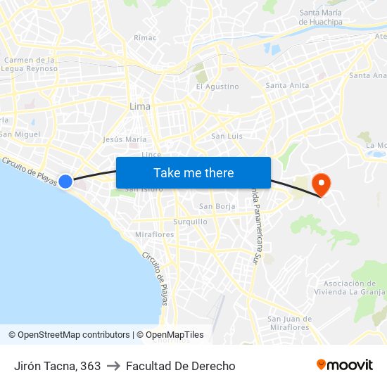 Jirón Tacna, 363 to Facultad De Derecho map