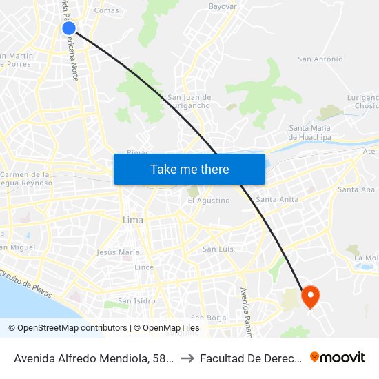 Avenida Alfredo Mendiola, 5805 to Facultad De Derecho map