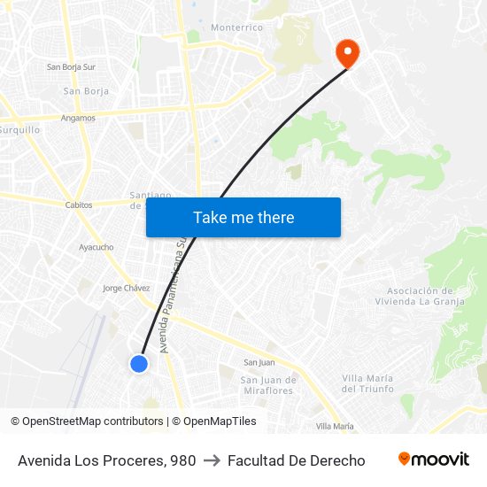 Avenida Los Proceres, 980 to Facultad De Derecho map