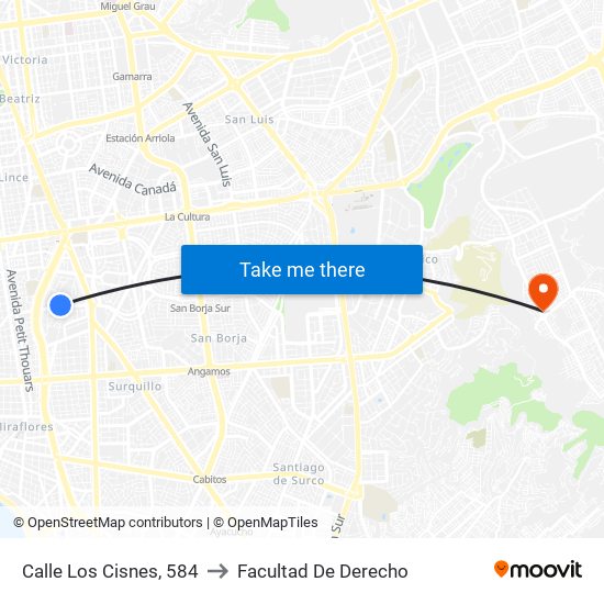 Calle Los Cisnes, 584 to Facultad De Derecho map