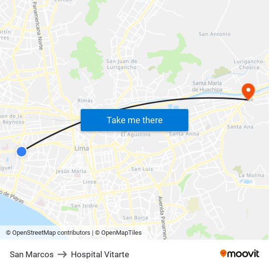 San Marcos to Hospital Vitarte map