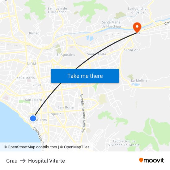 Grau to Hospital Vitarte map