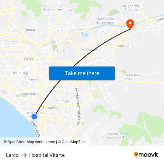 Larco to Hospital Vitarte map