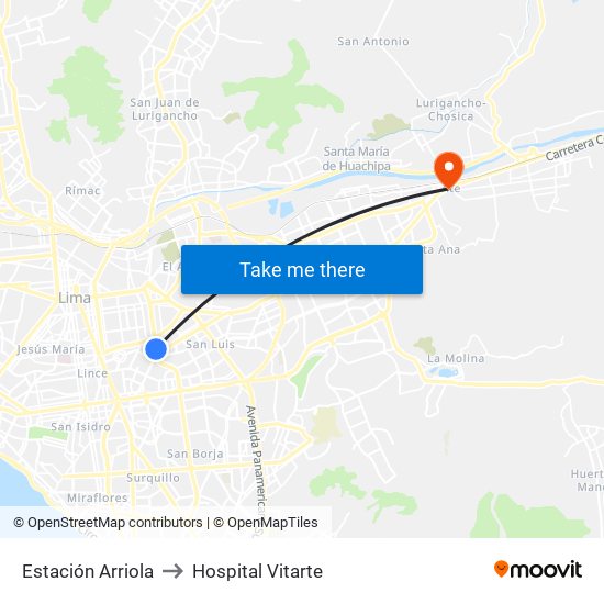 Estación Arriola to Hospital Vitarte map