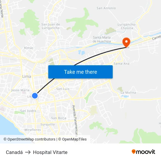 Canadá to Hospital Vitarte map