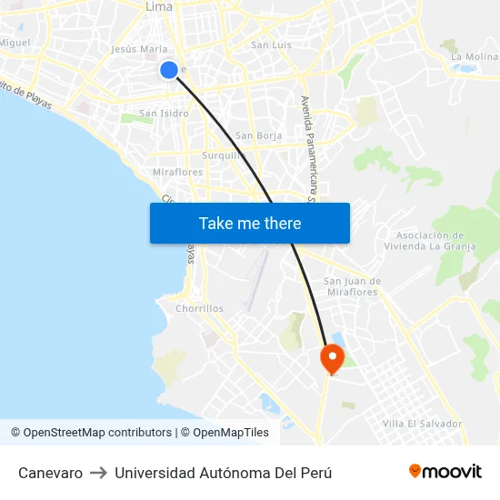 Canevaro to Universidad Autónoma Del Perú map
