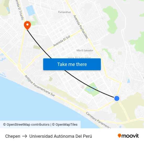 Chepen a Universidad Autónoma Del Perú con transporte público