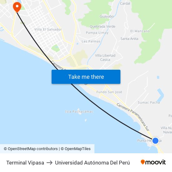 Terminal Vipasa to Universidad Autónoma Del Perú map