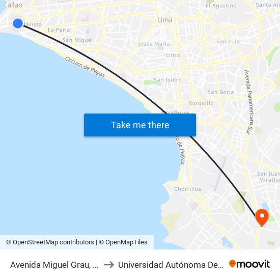 Avenida Miguel Grau, 1176 to Universidad Autónoma Del Perú map