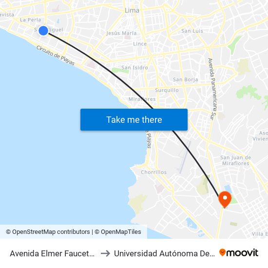 Avenida Elmer Faucett, 102 to Universidad Autónoma Del Perú map