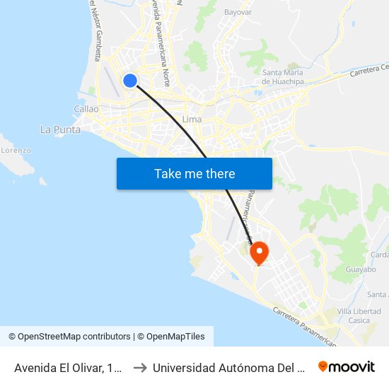Avenida El Olivar, 1105 to Universidad Autónoma Del Perú map