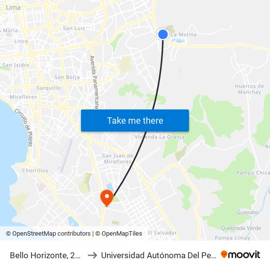 Bello Horizonte, 235 to Universidad Autónoma Del Perú map