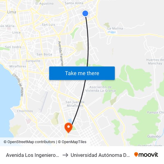 Avenida Los Ingenieros, 125 to Universidad Autónoma Del Perú map