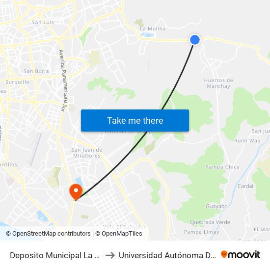 Deposito Municipal La Molina to Universidad Autónoma Del Perú map