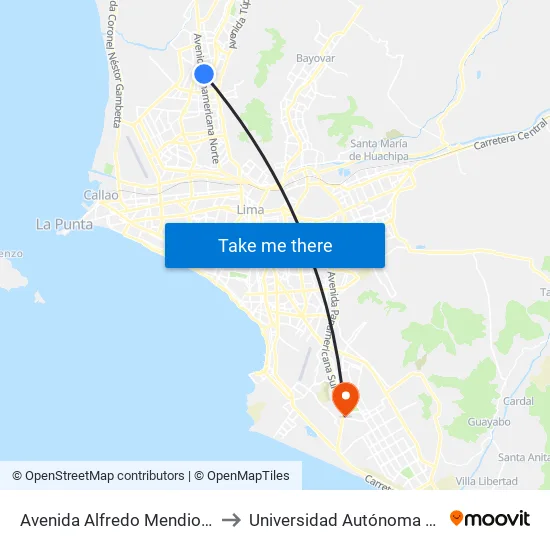 Avenida Alfredo Mendiola, 5805 to Universidad Autónoma Del Perú map