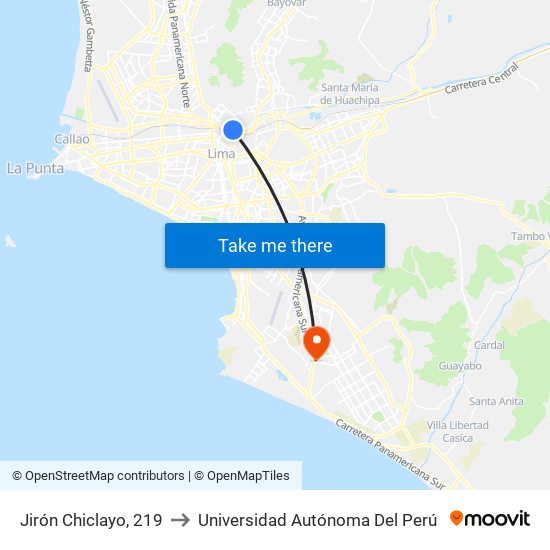 Jirón Chiclayo, 219 to Universidad Autónoma Del Perú map