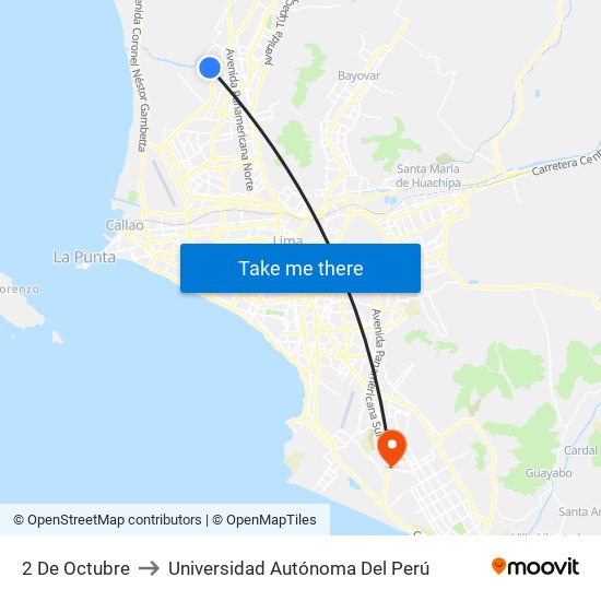 2 De Octubre to Universidad Autónoma Del Perú map