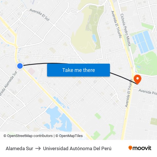 Alameda Sur to Universidad Autónoma Del Perú map