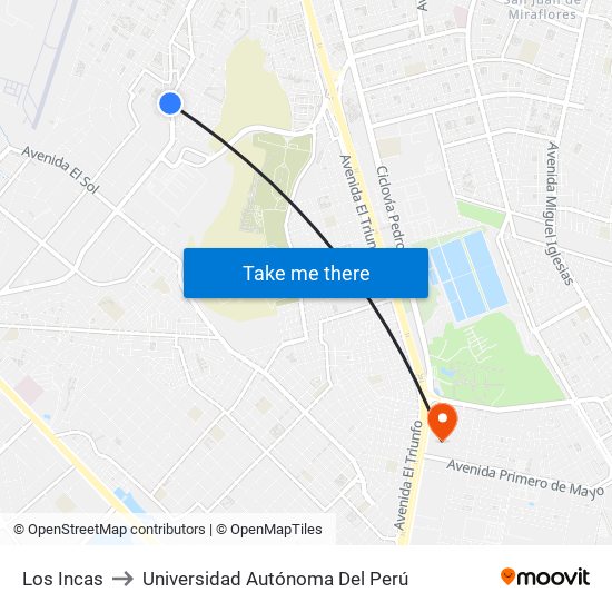 Los Incas to Universidad Autónoma Del Perú map