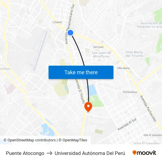 Puente Atocongo to Universidad Autónoma Del Perú map