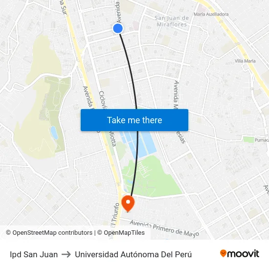 Ipd San Juan to Universidad Autónoma Del Perú map