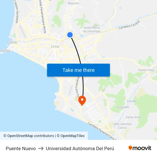 Puente Nuevo to Universidad Autónoma Del Perú map