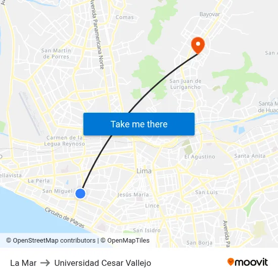 La Mar to Universidad Cesar Vallejo map