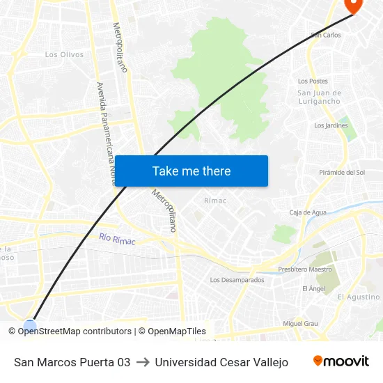 San Marcos Puerta 03 to Universidad Cesar Vallejo map