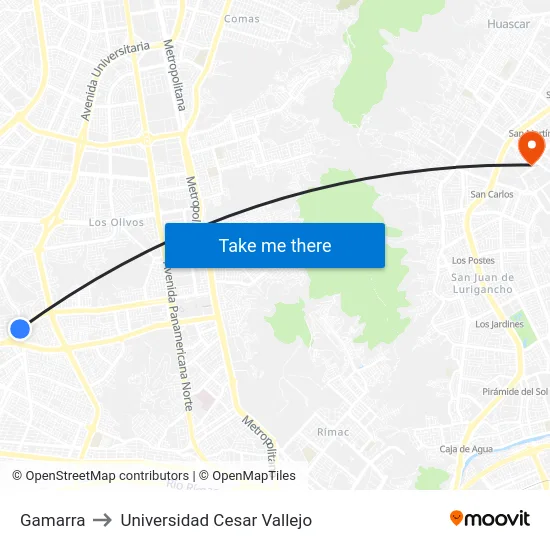 Gamarra to Universidad Cesar Vallejo map