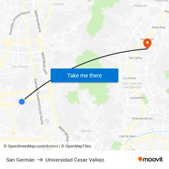 San Germán to Universidad Cesar Vallejo map