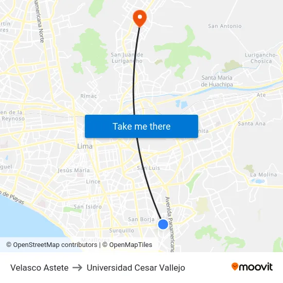 Velasco Astete to Universidad Cesar Vallejo map