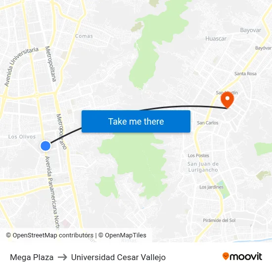 Mega Plaza to Universidad Cesar Vallejo map