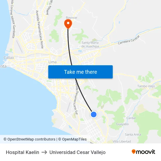 Hospital Kaelin to Universidad Cesar Vallejo map