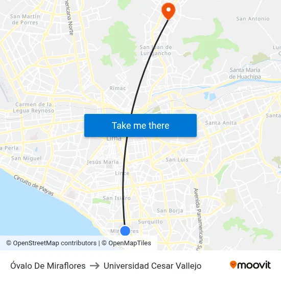 Óvalo De Miraflores to Universidad Cesar Vallejo map