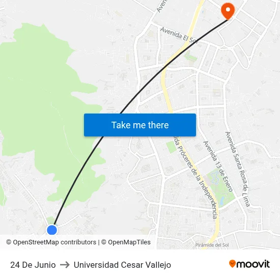 24 De Junio to Universidad Cesar Vallejo map