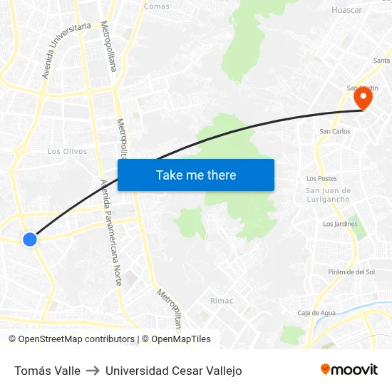 Tomás Valle to Universidad Cesar Vallejo map