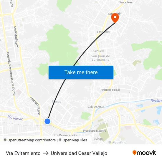 Vía Evitamiento to Universidad Cesar Vallejo map