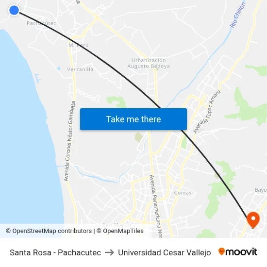 Santa Rosa - Pachacutec to Universidad Cesar Vallejo map