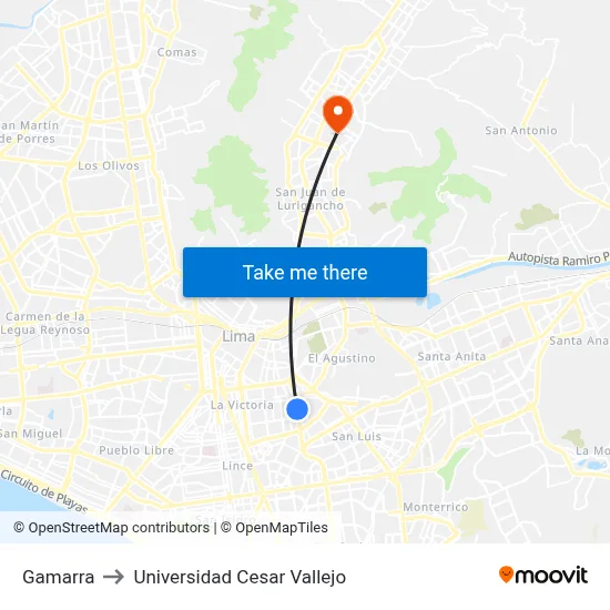Gamarra to Universidad Cesar Vallejo map