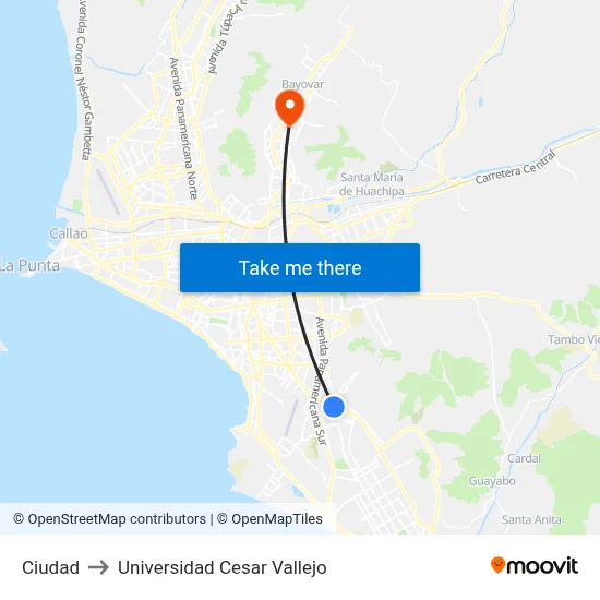 Ciudad to Universidad Cesar Vallejo map