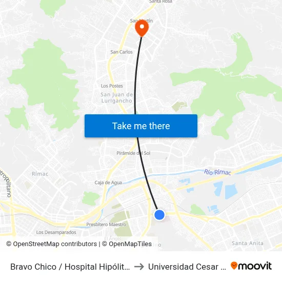Bravo Chico / Hospital Hipólito Unanue to Universidad Cesar Vallejo map