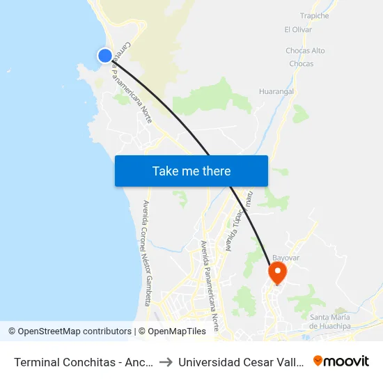 Terminal Conchitas - Ancón to Universidad Cesar Vallejo map