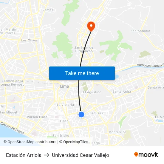 Estación Arriola to Universidad Cesar Vallejo map