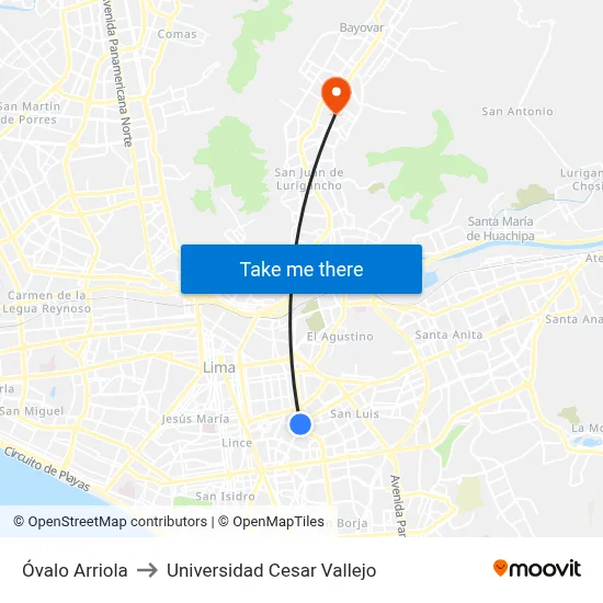 Óvalo Arriola to Universidad Cesar Vallejo map