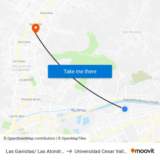 Las Gaviotas/ Las Alondras to Universidad Cesar Vallejo map
