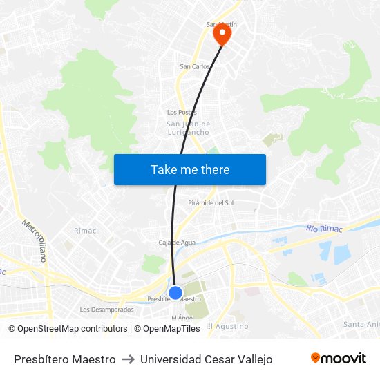 Presbítero Maestro to Universidad Cesar Vallejo map