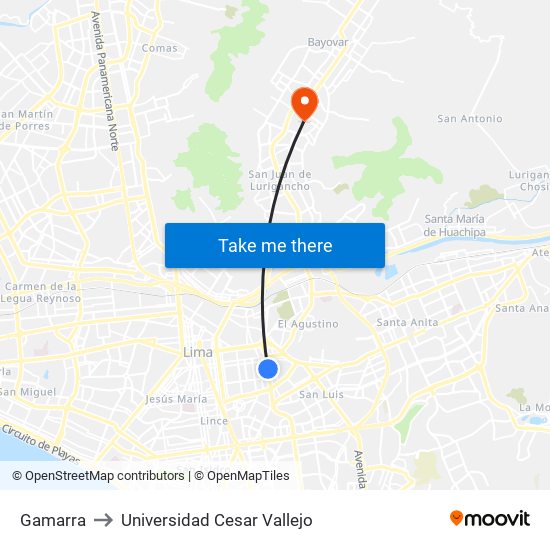 Gamarra to Universidad Cesar Vallejo map