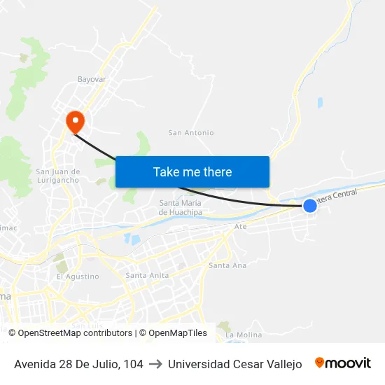 Avenida 28 De Julio, 104 to Universidad Cesar Vallejo map